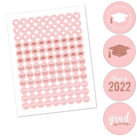 Rose Gold Grad Round Candy Favor Labels INCLUDES 108 round candy stickers - perfect for styling adorable rose gold candy favors. Round candy labels will fit a variety of small candies with a flat, round bottom, like wrapped chocolate or peppermints. Candy not included. Rose Gold Grad small, round candy stickers MEASURE .75 inches diameter and will quickly add a personal touch to all your sweet treats at the party. EASY PARTY DECORATIONS: Rose Gold Grad round candy sticker labels are an easy part Lifesavers Candy, Hershey Kisses Party Favors, Diy Graduation Decorations Party, Lifesaver Candy, Hershey Kiss Stickers, Easy Party Decorations, Kisses Candy, Graduation Party Diy, Gold Candy