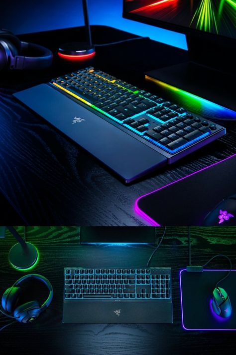 Take the first step towards next-level performance with the Razer Ornata V3 X—a low-profile ergonomic gaming keyboard designed to elevate your work and play. Featuring a new ultra-slim form factor, more durable keycaps, and Razer Chroma™ RGB, it is the perfect introduction to our unfair advantage. What's your favorite gaming keyboard? Rgb Keyboard, Razer Keyboard, Green Gaming Keyboard, Purple Gaming Keyboard, Razer Gaming, Tmax Yamaha, Best Pc, Wrist Rest, Game Controller