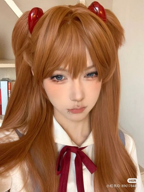 xiaohongshu ︎︎︎𝅄 ׁ 🗼 ୧ ࣪ ˖︎ ︎ ︎do not repost Asuka Cosplay Makeup, Red Hair Cosplay Ideas, Purple Hair Cosplay, Red Hair Cosplay, Asuka Cosplay, Cosplay Poses, Anime Cosplay Makeup, Cosplay Inspo, Anime Makeup