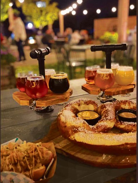 Best beer & wine garden in Ohio! Beer And Pretzels, Pretzel Beer Cheese, Octoberfest Beer, Bavarian Pretzel, Beer Display, Beer Flight, Beer Cheese, Beer Recipes, Craft Brewing