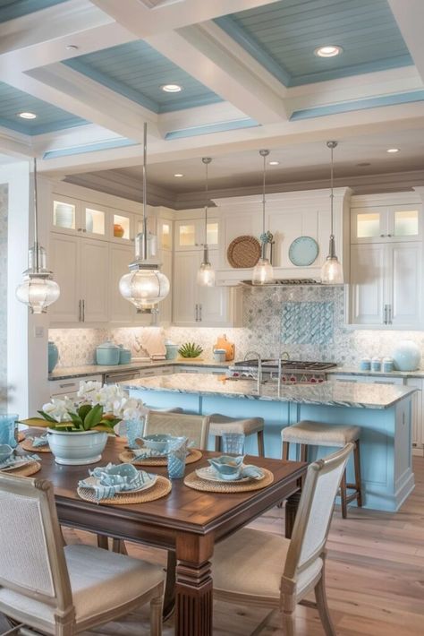 Obx House, Small Coastal Kitchen, Coastal Cottage Kitchen, Beachy Kitchens, Coastal Paint, Moms Kitchen, Coastal Kitchen Design, Coastal Kitchen Decor, Beach Kitchens