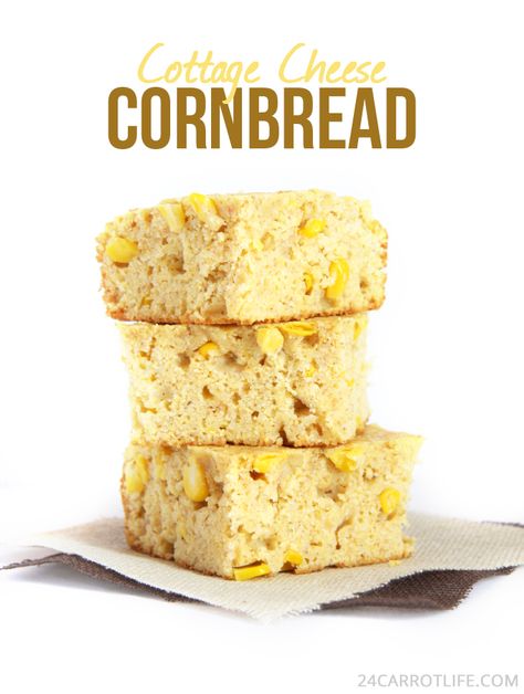 Healthy Cottage Cheese Cornbread // 24 Carrot Life #healthyeats #cottagecheese #protein via @Katie Oberwager I 24 Carrot Life Cottage Cheese Cornbread, Vegan Cornbread Muffins, Healthy Cornbread, Cheese Cornbread, Healthy Protein Breakfast, Jalapeno Cheddar Cornbread, Vegan Cornbread, Vegan Cheddar, Cottage Cheese Recipes