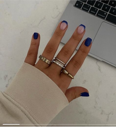 Navy Blue Nail Designs Short, Navy French Tip Nails Square, Navy Square Nails, Navy Blue Summer Nails, Navy Short Nails, Navy Blue Tips Nails, Plavi Nokti, Short Navy Blue Nails, Confirmation Nails