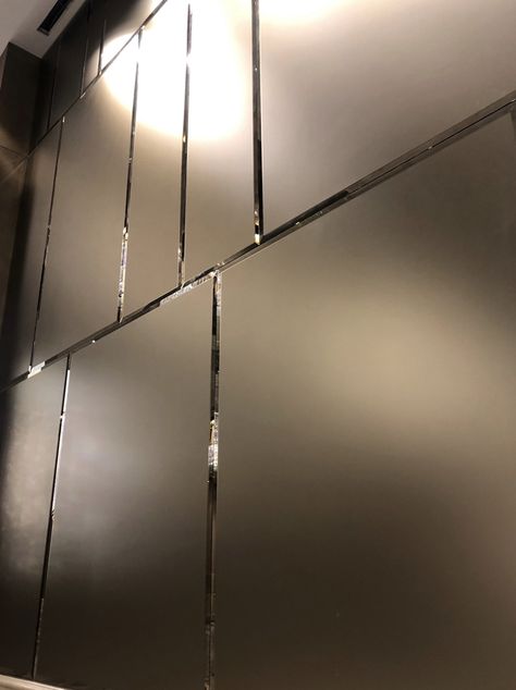 Segmented Bronze Acid Etch Mirror Feature Wall with 1-1/4” Bevels. #thevastdifference #vastinteriorslimited Mirror Wall Cladding, Bronze Mirror Texture, Etch Mirror, Mirror Feature Wall, Utility Wall, External Wall Cladding, Frosted Mirror, Mirror Texture, Back Painted Glass