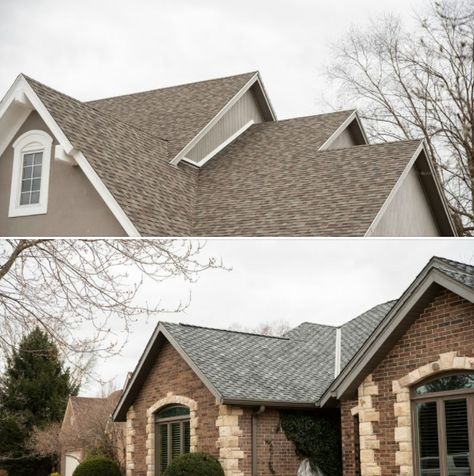 Owens Corning Sand Dune Shingles, Owens Corning Driftwood Shingles, Driftwood Shingles Owens Corning, Roof Colors For Tan House, Owens Corning Shingles Driftwood, Owens Corning Peppercorn Shingles, Driftwood Roof Shingles, Shingle Colors Roof, Roof Shingles Ideas Exterior Colors