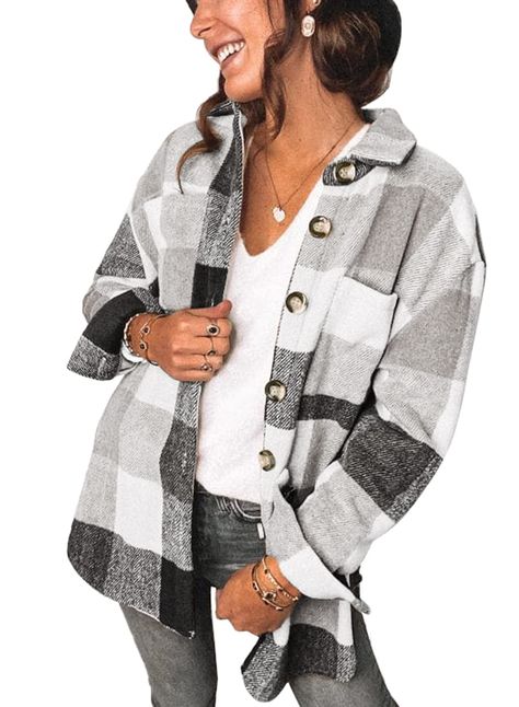 PRICES MAY VARY. Feature: Flannel Plaid Shirts, Button Down,Chest Pockets,Long Sleeve, Boyfriend Style,Turn-Down Collar, Loose Fit Shirts. It can be tied at the waist or wrapped around waist, wear as 3/4 sleeves or full sleeve. The plaid shacket is made of comfortable and skin-friendly fabric which is suitable for windy and cold days. Occasion: The fashion button down shacket jacket is perfect choice for your daily wear, outdoor activities, shopping, club, party, dates and any other occasions in Fall Winter Coat, Plaid Shirt Women, Plaid Shirts, Loose Fit Shirts, Long Sleeve Outerwear, Long Sleeve Plaid Shirt, Casual Vest, Long Sleeve Plaid, Plaid Flannel Shirt