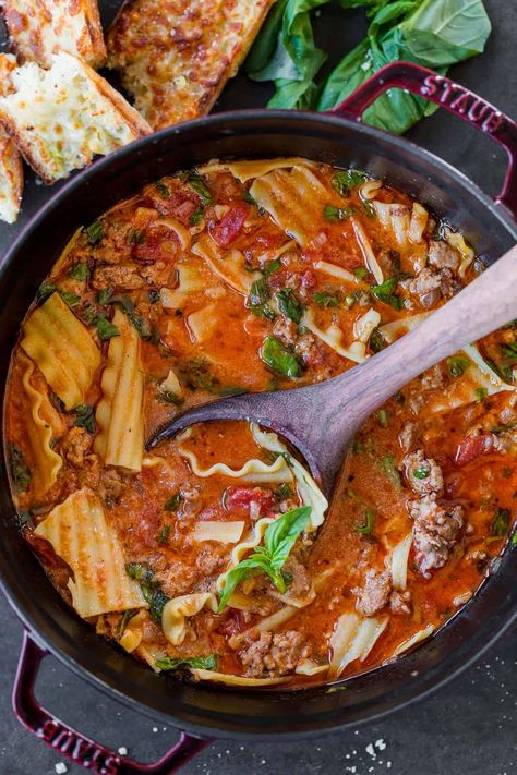 The Best Lasagna Soup Recipe Best Lasagna Soup Recipe, Natasha Kitchen, Lasagne Soup, Creuset Recipes, Natashas Kitchen, The Best Lasagna, Best Lasagna, Lasagna Soup Recipe, Lasagna Ingredients