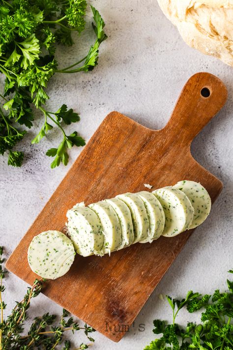 This Herb Butter is a flavorful blend of butter, fresh herbs, and garlic. Perfect for enhancing the taste of meats, vegetables, and bread. #herbbutter #garlicandherbbutter #garlicherbbutter #herbbutterrecipe #butterwithherbsrecipe #garlicbutterandherb #herbedbutterrecipe #herbcompoundbutter #numstheword #homemadebutter #flavoredbutter #easyhomemadebutter Goat Butter, Herbed Butter, Herb Butter Recipe, Herb Bread, Garlic Herb Butter, Flavored Butter, Compound Butter, Homemade Butter, Herb Butter