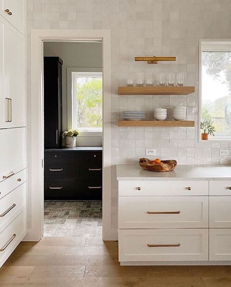 Zia Tile on Instagram: “Effortlessly elegant; our Pure White zellige is arguably the most dynamic white tile on earth. From texture to variation to it’s signature…” Square Backsplash, Textured Tile Backsplash, Neutral Pallet, Backsplash With White Cabinets, Zia Tile, White Kitchen Tiles, Kitchen Tiles Backsplash, Cottage Kitchen, White Tiles