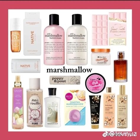 #marshmallow #smellgoodallday #notmine credits to the photo- hellokittyylul on tiktok Marshmallow Perfume, Marshmallow Scent, Body Hygiene, Perfume Collection Fragrance, Diy Body Care, Shower Skin Care, Body Smells, Pretty Skin Care, Perfume Scents