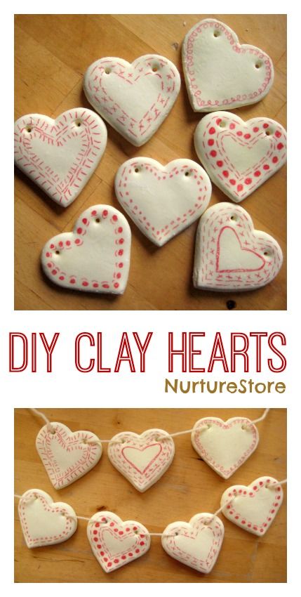 How to make DIY clay hearts decorations - so pretty! | NurtureStore :: inspiration for kids Clay Ideas For Valentines Day, Heart Themed Crafts, Clay Hearts Diy, Antique Valentines Decor, Heart Ornaments Diy, Valentines Day Clay, Hearts Decorations, Clay Hearts, Chirstmas Decor