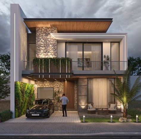 Design House Modern, Modern Home Exteriors, House Structure Design, Architecture Facade, Home Exteriors, Desain Pantry, 3d Floor Plan, House Facades, Small House Front Design