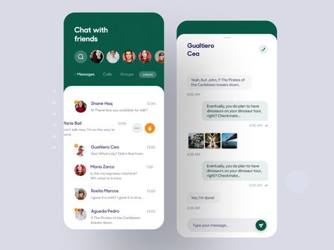 Message App by Luova Studio on Dribbble Message App, Ui Design Mobile, Whatsapp Theme, Ui Design Dashboard, Android App Design, Mobile Ui Patterns, Mobile App Design Inspiration, App Interface Design, Mobile Ui Design