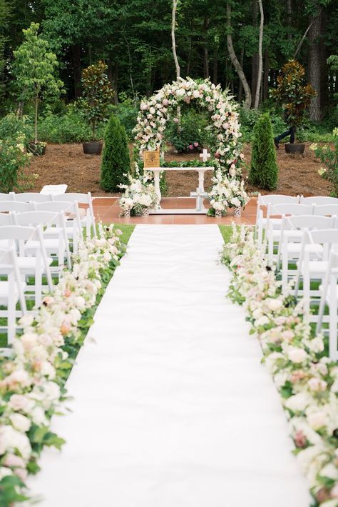 Flowers Lining Aisle Wedding, Chapel Flowers Wedding Aisle Decorations, Flowers Along The Aisle, Chapel Wedding Florals, Open Air Wedding Chapel, Flower Lined Aisle Wedding, Isle Flowers Wedding, Flowers Lining The Aisle, Garden Wedding Aisle