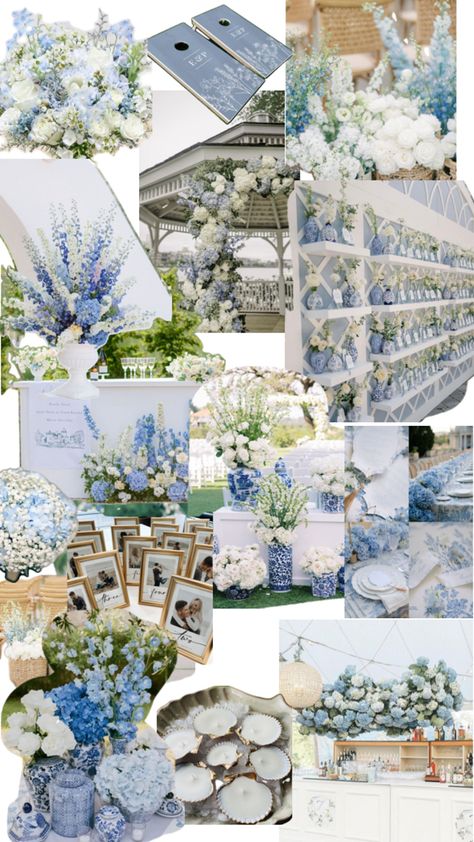 Wedding Colora, Whimsical Wedding Theme, Wedding Color Schemes Blue, Coastal Blues, Chinoiserie Wedding, Baby Blue Weddings, Blue Wedding Decorations, Wedding Collage, Blue And White Wedding