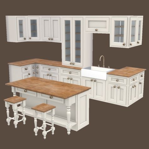 Farmhouse Kitchen - Build / Buy - The Sims 4 - CurseForge Farmhouse Sink Sims 4 Cc, Sims 4 Rustic Kitchen, Sims 4 Kitchen Counters, Sims 4 Country Kitchen, Sims4 Kitchen Cc, Sims 4 Counters, Sims 4 Farmhouse Cc, Sims 4 Cc Kitchen Counters, Kitchen The Sims 4