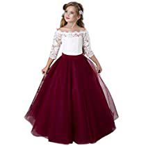 Check this out! Burgundy Flower Girl Dress, Dresses Burgundy, Long Flower Girl Dresses, Girls Ball Gown, Girls Dresses Online, Kids Party Dresses, Tulle Flower Girl, First Communion Dresses