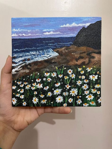 6×6 canvas painting made with acrylic colors. (White Daisy symbolises Purity & Innocence 🌼) White Daisy Painting Acrylic, White Daisy Painting, Art Painting Aesthetic, Big Gift, Daisy Painting, Painting Aesthetic, Draw Ideas, Sketchbook Inspo, White Daisy