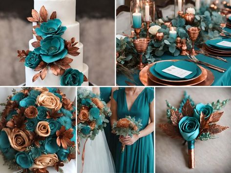 Copper Wedding Color Palette, Teal And Copper Wedding, Winter Themed Desserts, Taupe Wedding Colors, Copper Wedding Theme, Turquoise Wedding Theme, Copper Wedding Colors, Teal And Copper, Taupe Wedding