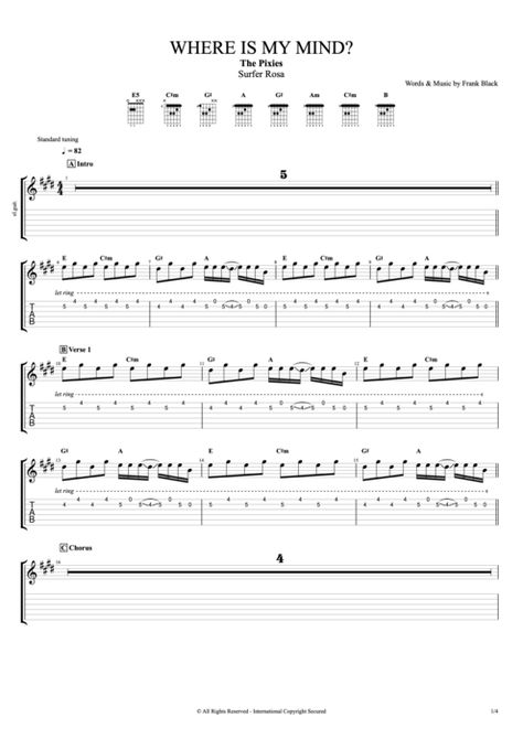 Where Is My Mind Guitar Chords, Where Is My Mind Pixies Guitar, Where Is My Mind Tabs Guitar, Where Is My Mind Guitar, Guitar Notes, Where Is My Mind, Guitar Music, Guitar Tabs, Guitar Songs