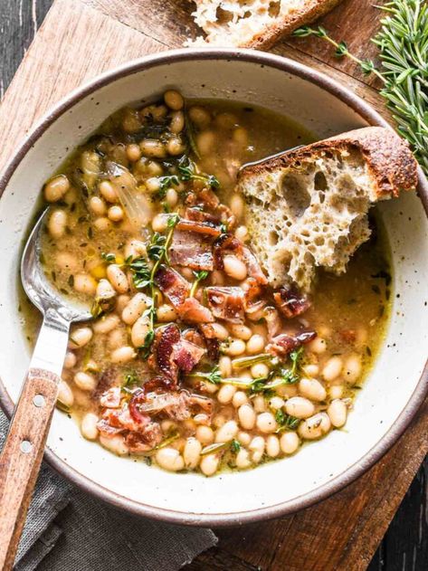 Brothy White Beans, Braised Beans Recipe, Brothy Bean Soup, Braised Butter Beans, Dutch Oven Beans, Italian Winter Recipes, October Beans Recipe, Italian Bean Recipes, Flageolet Beans Recipes