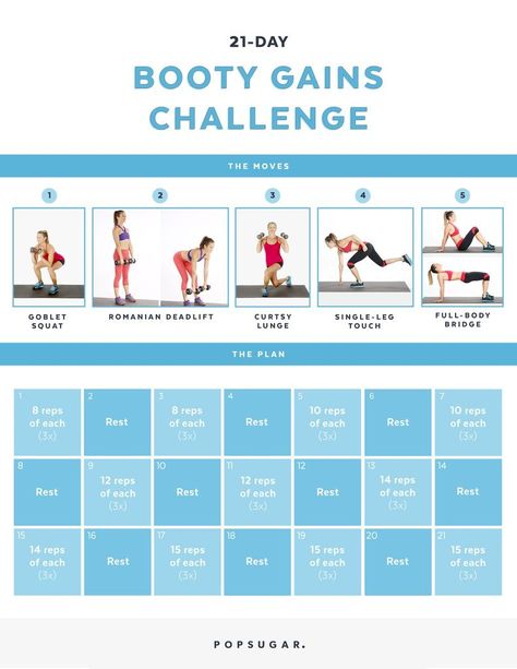 This 21-day plan will not only build your backside but will strengthen your glutes and hamstrings, too. Ima... Leg Challenge, Glute Workout Women, Body Squats, Workout Women, 21 Day Challenge, 30 Day Fitness, Glute Workout, 30 Day Workout Challenge, Popsugar Fitness