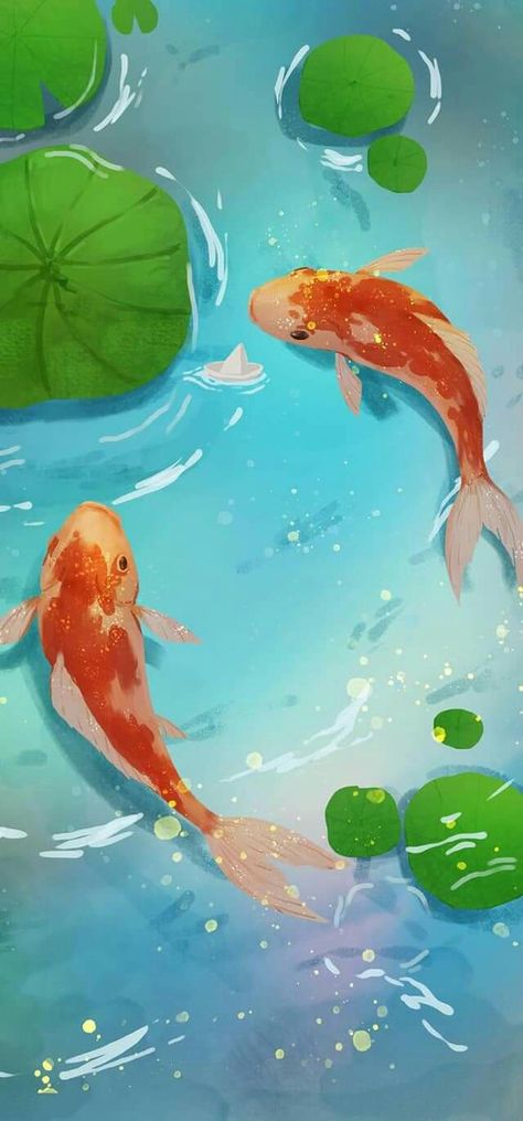 Fish Background, Koi Fish Drawing, Koi Fish Pond, Fish Wallpaper, Fish Drawings, A Pond, Poster Colour, Koi Pond, Ancient Chinese