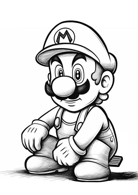 Dibujos de Super Mario, retrato de Mario descansando sentando Mario Art Drawing, Super Mario Bros Drawing, Mario Colouring, Super Mario Tattoo, Movie Coloring Pages, Mario Drawing, Mario Cartoon, Cartoon Tattoo Ideas, Mario Tattoo