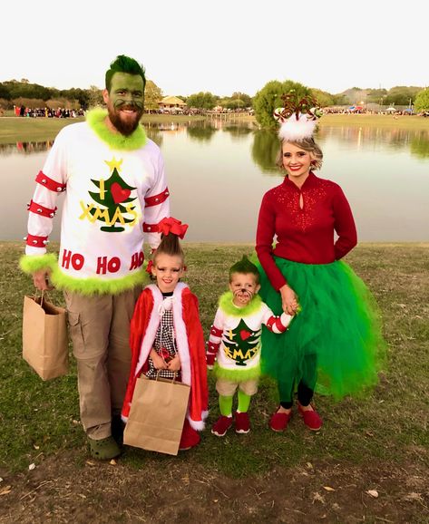 Boy Whoville Costumes Diy, Grinch Costume Diy, The Grinch Diy, Diy Whoville Costumes, Diy Grinch Costume, Grinch Halloween Costume, Kids Grinch Costume, Funny Family Christmas Pictures, Whoville Costumes