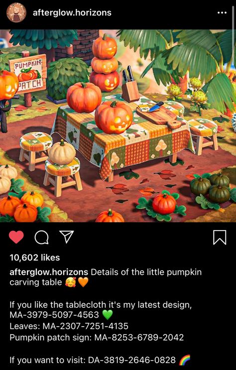 Acnh Pumpkin Carving, Pumpkin Carving Station, Pumpkin Patch Layout, Acnh Pumpkin, Carving Station, Pumpkin Patch Sign, Halloween Tablecloth, Fall Blanket, Animal Crossing Guide