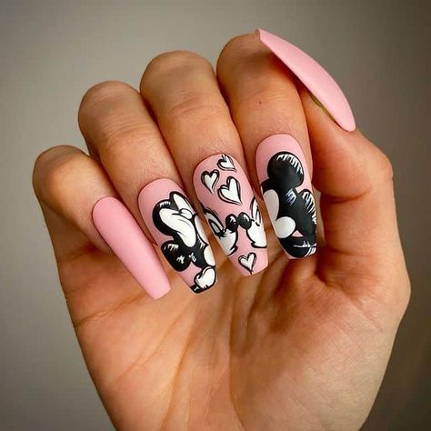 Care Bear Valentine Nails, Mickey Mouse Nail Art, Disney Nail Art, Disneyland Nails, Mouse Nails, Mickey Mouse Nails, Disney Inspired Nails, Disney Acrylic Nails, Minnie Mouse Nails