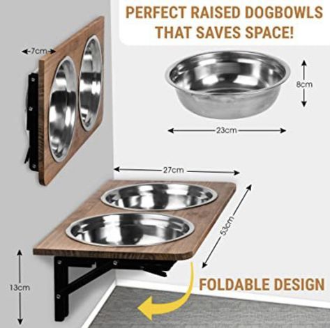 Dog Bowl On Wall, Pet Food Feeding Station, Rv Dog Bowl Ideas, Dog Bowl Wall Mount, Dogs Feeding Station, Multi Dog Feeding Station, Wall Mounted Dog Bowls Diy, Wall Mounted Dog Bowls, Multiple Dog Feeding Station