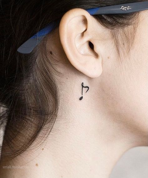 Music Note Tattoo Behind Ear, Small Music Tattoos, Unique Tattoos Black Women, Behind The Ear Tattoo Ideas, Behind The Ear Tattoo, Tattoo Behind Ear, Tiny Tats, Music Notes Tattoo, Only Music