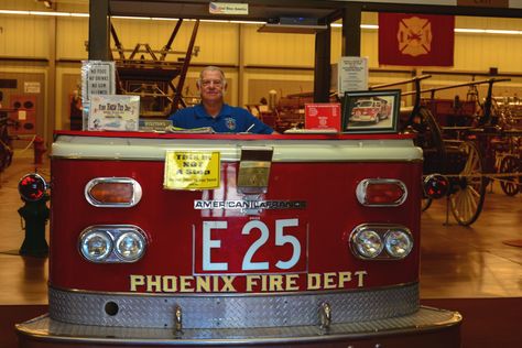 Ron & Reception Truck at The Fire Museum American Flag Sleeve Tattoo, Firefighter Room, Cash Wrap, Firefighter Gear, Firefighter Decor, Fire Training, Fire House, Volunteer Firefighter, Backyard Bar