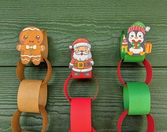 Christmas Countdown Craft Kit Paper Chain Advent Calendar - Etsy Christmas Countdown Craft, Christmas Countdown Crafts, Christmas Paper Chains, Kids Christmas Craft, Gingerbread Man Crafts, Christmas Crafts Snowman, Paper Chain, Diy Calendar, Paper Chains