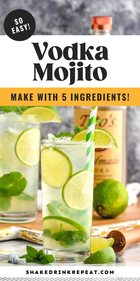 Mint Lime Cocktail, Cocktail With Mint Leaves, Vodka Soda With Lime, Simple Mixed Drinks With Vodka, Drinks With Club Soda Cocktails, Drinks With Mint Leaves Cocktails, Mojito Recipe Vodka, Vodka Mojito Recipe, Deep Eddy Lime Vodka Recipes