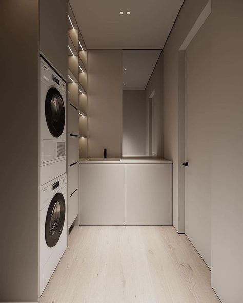 Small Laundry Design Ideas, Minimal Laundry Room, Design Interior Baie, Washing Room, Utility Room Designs, Stylish Laundry Room, Laundry Room Layouts, Laundry Design, Modern Laundry Rooms