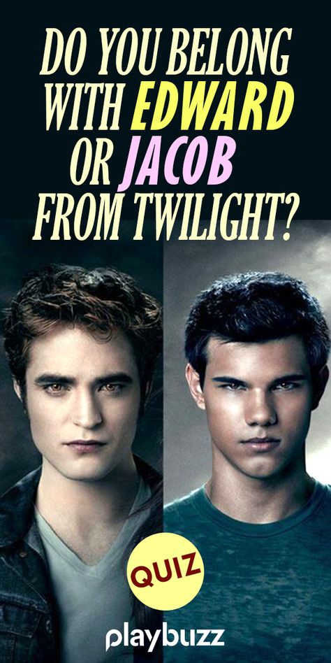 Do you belong with Edward or Jacob from Twilight? *** #PlaybuzzQuiz Twilight Movie Trivia Personality Quiz Vampires Werewolves Twilight Saga Playbuzz Quiz Funny Jacob Twilight, Jacob Black X Edward Cullen, Jacob Aesthetic Twilight, Twilight Renesmee And Jacob, Jacob Black Outfits, Jacob X Edward Fanart, Cb3 Twilight, The Only Cb3 Twilight, Twilight Username Ideas