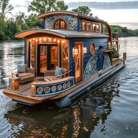 House On Water, Boat Homes, Ship House, Boathouse Design, Shanty Boat, Boat House Interior, Floating Homes, Houseboat Living, House Boats