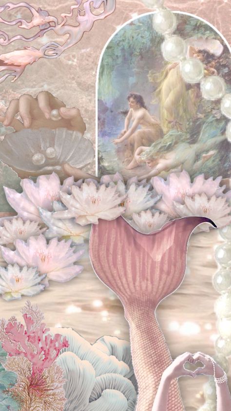 #vintage #art #mermaid #mermaidcore #wallpaper #shufflefyp Vintage Mermaid Wallpaper, Mermaid Painting Aesthetic, Pink Mermaid Wallpaper, Mermaidcore Wallpaper, Pink Mermaidcore, Nereid Aesthetic, Mermaid Wallpaper Aesthetic, Mermaid Core Wallpaper, Pink Ocean Wallpaper