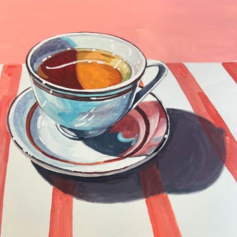 Painted Tea Cup, Tea Cup Illustration, Coffee Drawings, Painted Tea Cups, Painted Teacup, Coffee Cup Drawing, Coffee Drawing, Daily Painting, A Cup Of Tea