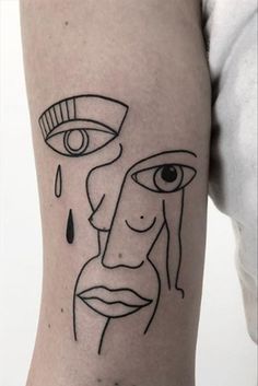 Minimalistic Women Tattoo, Post Modern Tattoo, Picasso Inspired Tattoo, Small Women Tattoos With Meaning, Picasso Tattoo Line, Cute Female Tattoos, Geometric Tattoo Women, Small Old School Tattoo, Hyperrealism Tattoo