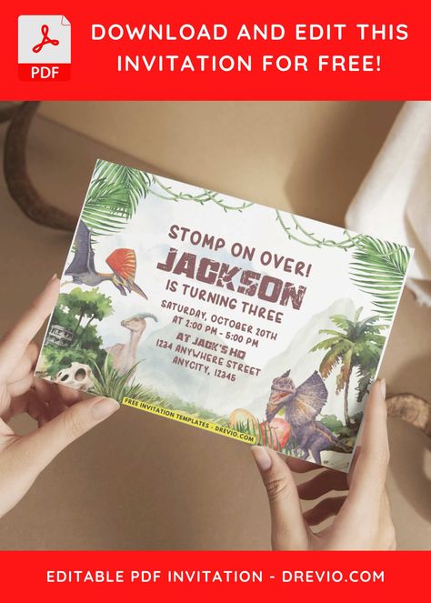 Dinosaur Island Birthday Invitations Jungle Dinosaur, Dinosaur Birthday Party Ideas, Dinosaur Jungle, Jungle Birthday Invitations, Avengers Theme, Dinosaur Birthday Invitations, Jungle Birthday, Free Invitation Templates, Dino Party