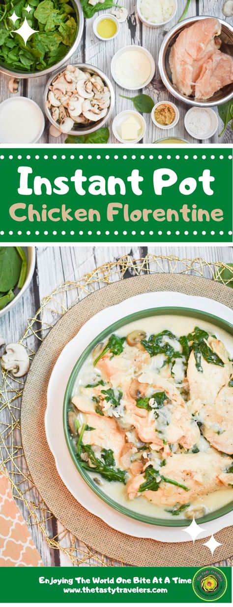 Chicken, mushrooms, spinach and a little cheese all come together in Chicken Florentine! Serve with pasta, rice or potatoes! Yummm! Instant Pot Chicken Florentine, Pasta With Potatoes, Chicken Florentine Recipe, Florentines Recipe, Spinach And Mushroom, Chicken Mushrooms, Cheesy Spinach, Chicken Florentine, Pasta Rice