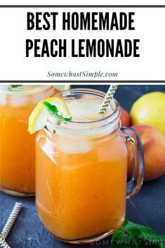 This refreshing and sweet peach lemonade recipe only takes ten minutes to make.  Made with fresh peaches, it's the perfect drink to get you through the hot summer! No matter when you serve it, it'll be amazing! #freshpeachlemonade #bestpeachlemonade #easypeachlemonaderecipe #easydrinkrecipe #summerdrinkrecipe Peach Lemonade Recipe, Mint Lemonade Recipe, Easy Strawberry Lemonade, Easy Lemonade Recipe, Healthy Lemonade, Homemade Strawberry Lemonade, Strawberry Lemonade Recipe, Homemade Lemonade Recipes, Vodka Lemonade