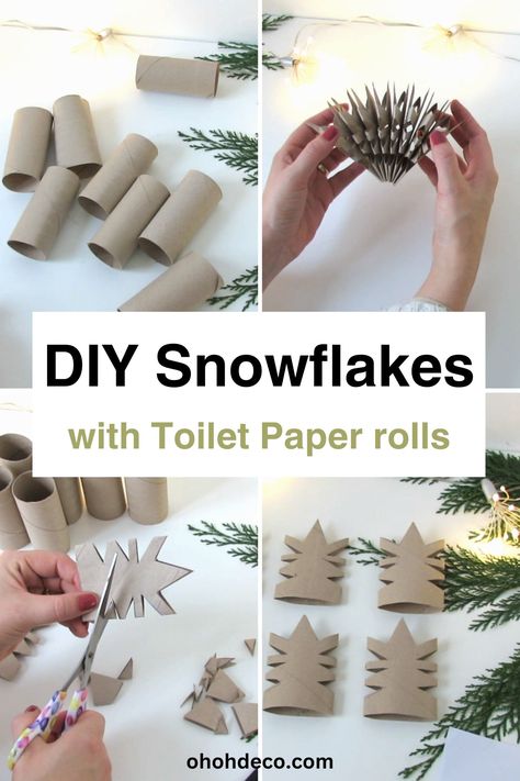 Brighten up your holiday season with these adorable snowflake ornaments! Transform toilet paper rolls into stunning decor pieces with our step-by-step guide on how to create delicate snowflake ornaments for your tree. Perfect for kids and adults alike – get creative and make memories this winter! Diy Snowflakes, Jul Diy, Christmas Toilet Paper, Office Candy, Toilet Paper Crafts, Snow Flakes Diy, Toilet Paper Rolls, Pencil Christmas Tree, Toilet Paper Roll Crafts