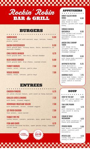 Diner Menu Templates With Authentic Style - MustHaveMenus Diner Menu Board, Retro Menu Design Ideas, American Diner Menu Design, American Restaurant Menu Design, Pop Art Menu Design, Diner Menus Vintage, American Diner Menu, Restaurant Menu Design Ideas Templates, American Menu Design