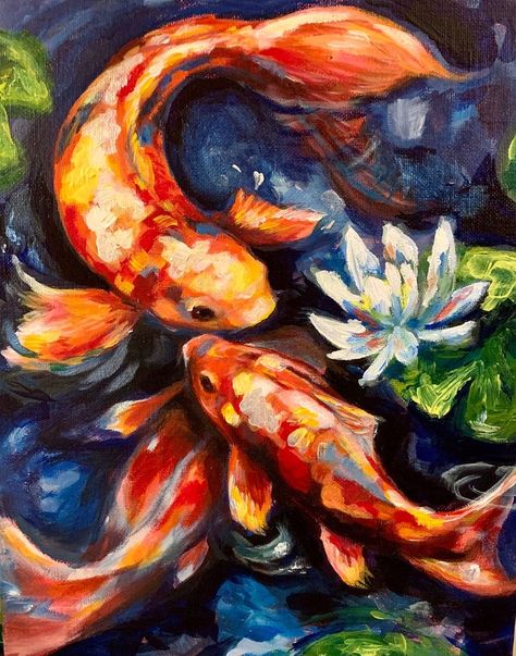 Painting On Canvas For Beginners, Koi Painting, Koi Art, Canvas For Beginners, Paint Wall, Oil Pastel Art, Fish Drawings, Bedroom Modern, Art Bedroom