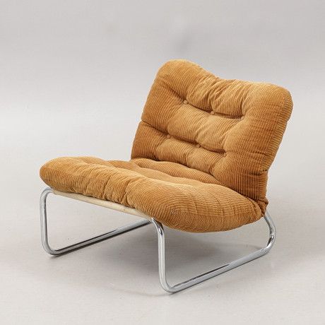 ARMCHAIR, Steel tube/corduroy, 1970s. Chair Lounge, Corduroy Armchair, 70s Furniture Accent Chairs, 70s Chairs Retro, 60s Chair Design, Tubular Chair, 70s Armchair, 70s Chairs, Retro Armchair