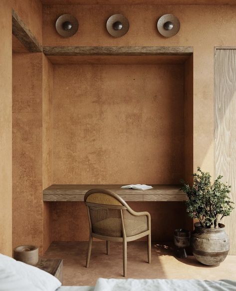 Lime Wash Terracotta, Terracotta Walls, Lime Wash Walls, Terracotta Paint, Interior Wall Colors, Concrete Effect Paint, Room Accent Wall, Mexico House, Living Area Design